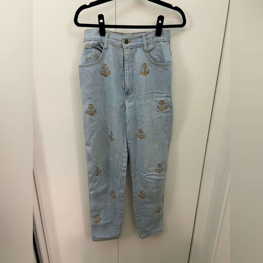 Vintage High Rise Embellished Light Blue Women's Jeans